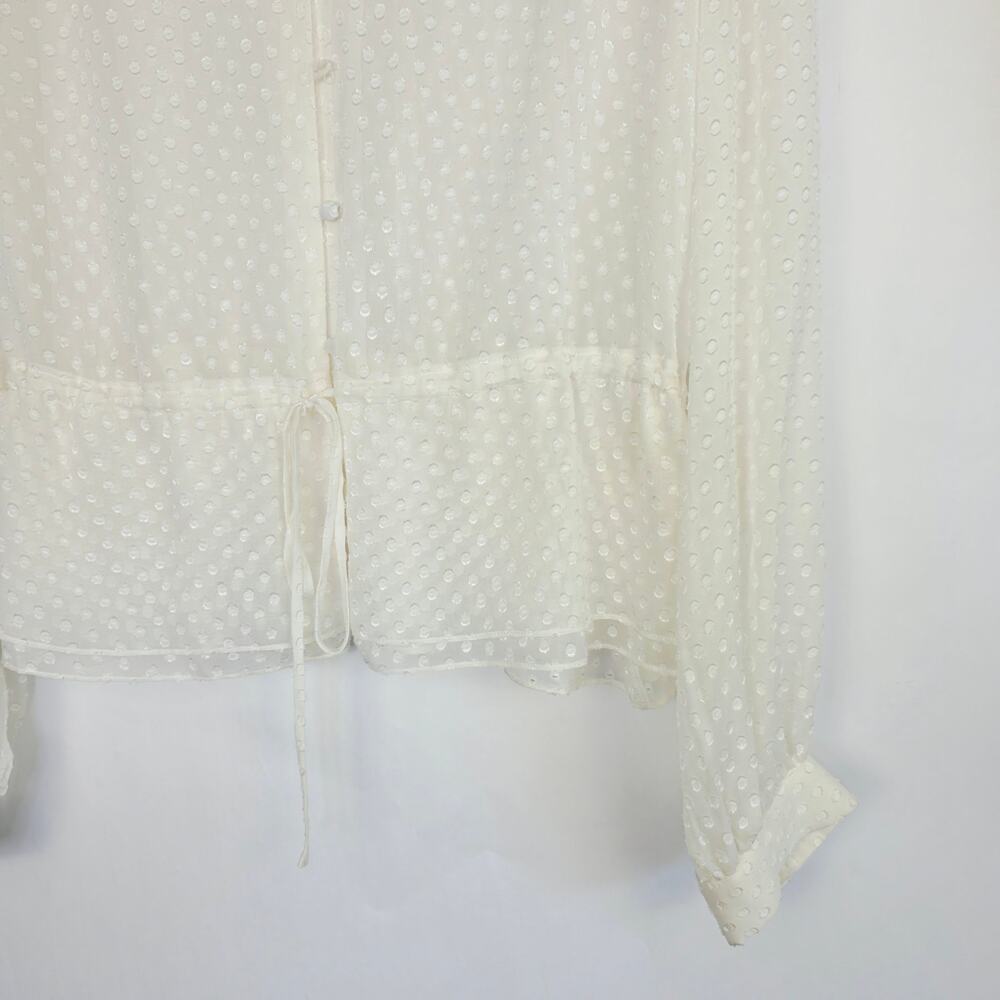 FRAME Button UP Blouse XL Off White Swiss Dot Silk Blend Sheer Boho Romantic - Picture 7 of 14